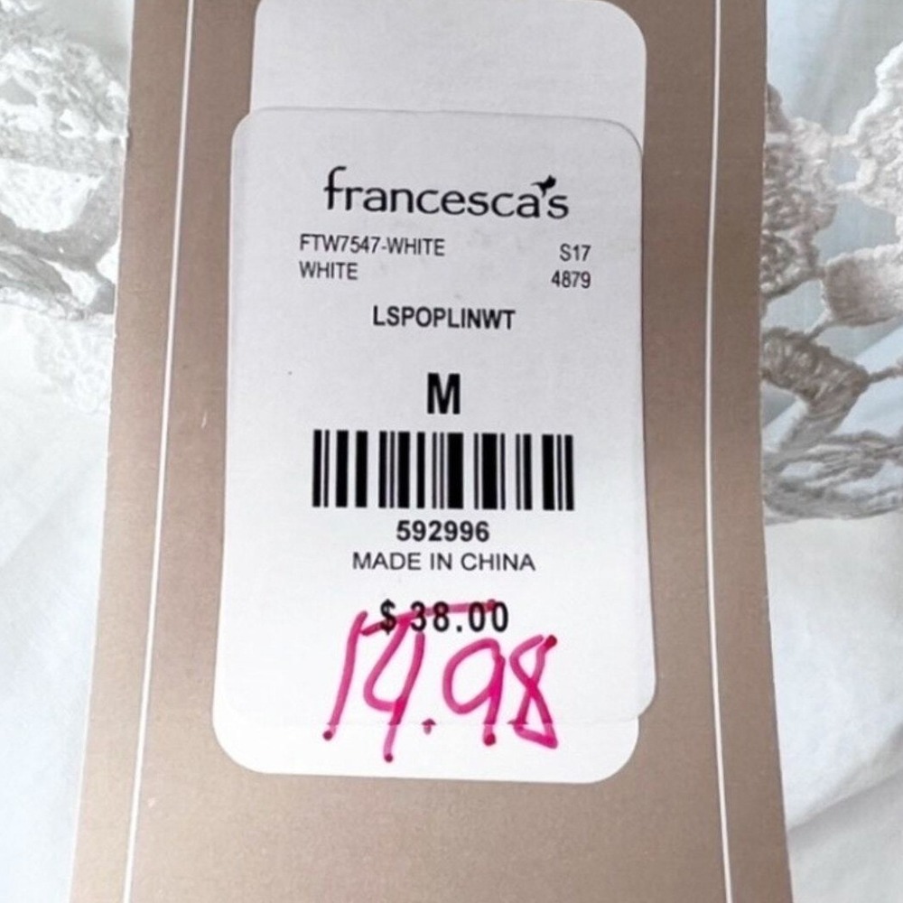 Francescas‎ NWT White Cotton Off Shoulder Crochet Lace Bell Sleeve Poplin Top M - Picture 6 of 8